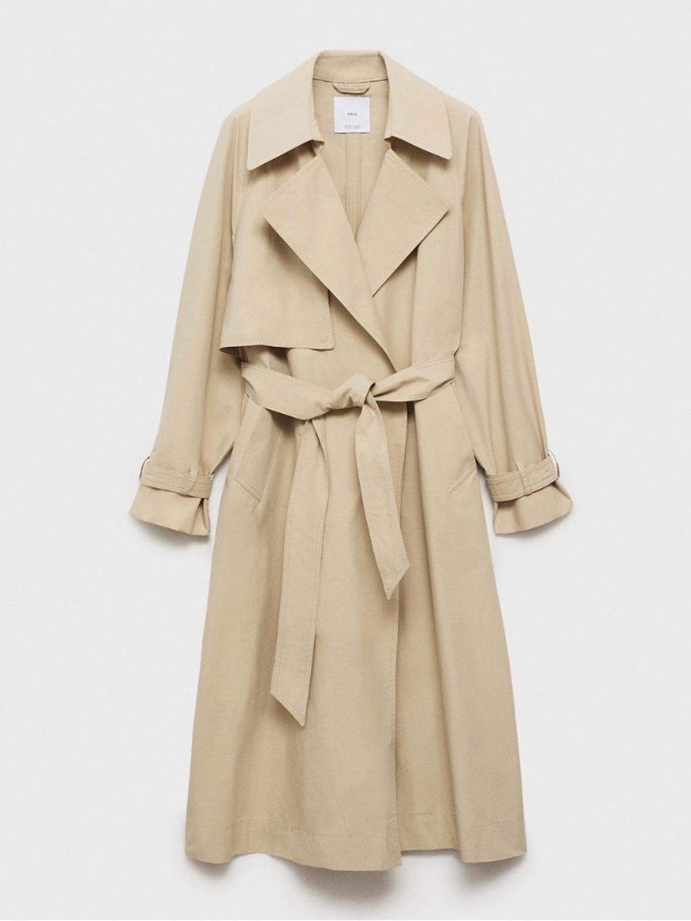 Mango Classic Beige Cotton Trench Coat with Belt - Women